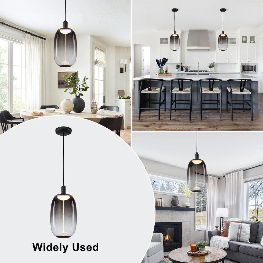 10-Watt 1-Light Modern Dimmable Integrated LED Pendant Light with Drum Shade for Kitchen Island