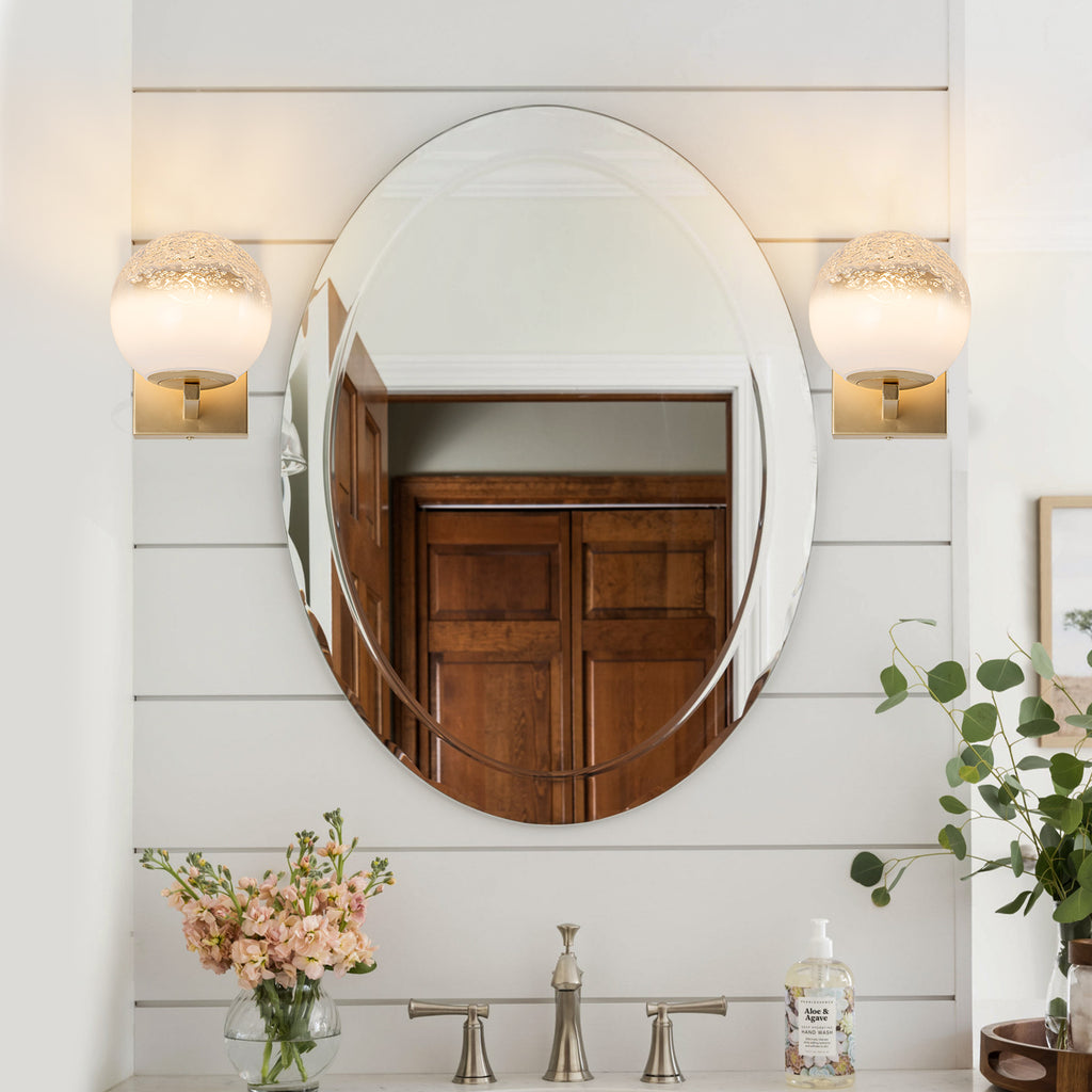 5.9 in. 1-Light Modern Gold Globe Integrated LED Wall Sconce Light with White Glass Shade for Bathroom Hallway