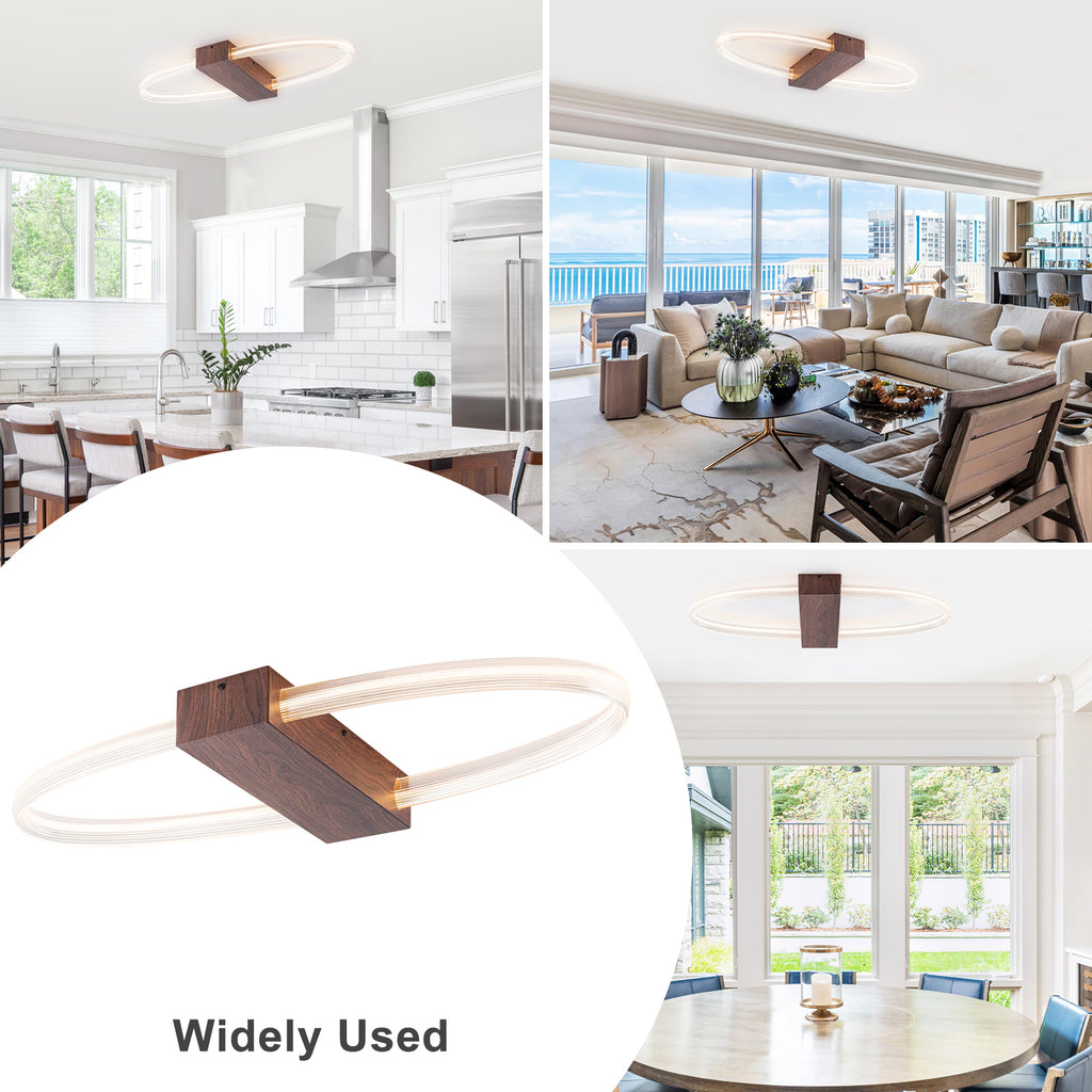31.5 in. 1-Light Modern Brown Oval Integrated LED Flush Mount Ceiling Light Dimmable Ceiling Light