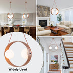20 in. 2-Light Modern Walnut Oval Pendant Light with White Globe Glass Shades for Dining Room, Kitchen Island