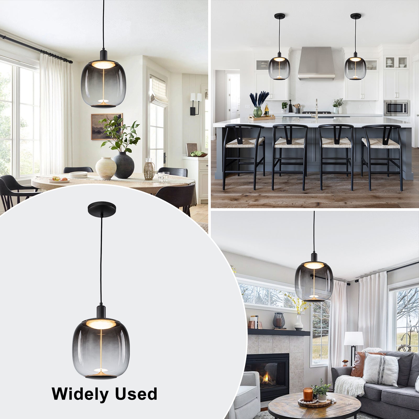 10-Watt 1-Light Modern Dimmable Integrated LED Pendant Light with Drum Shade for Kitchen Island