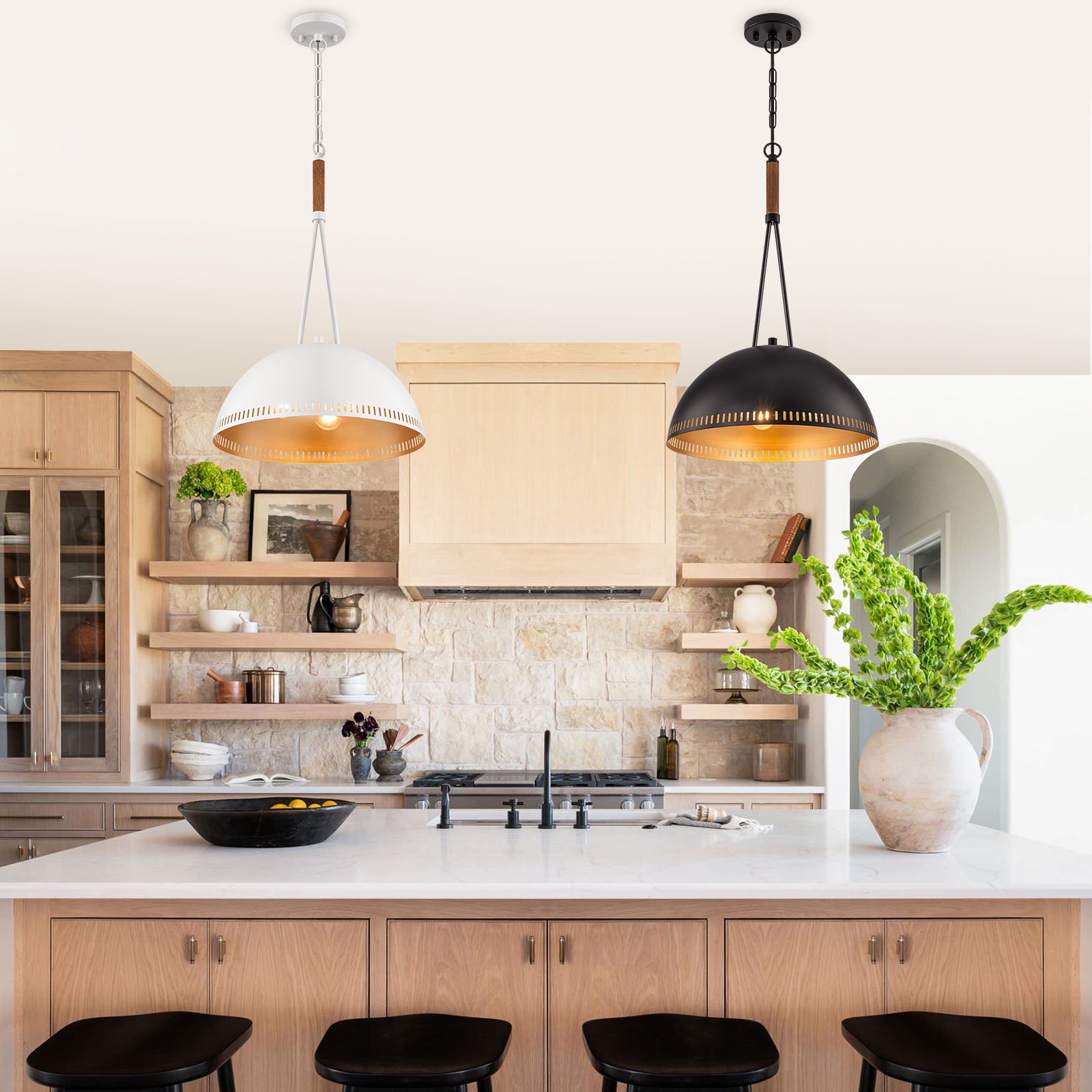 15.75 in. 3-Light Vintage Industrial Metal Dome Pendant Light Chandelier with Iron Shade for Kitchen, Dining