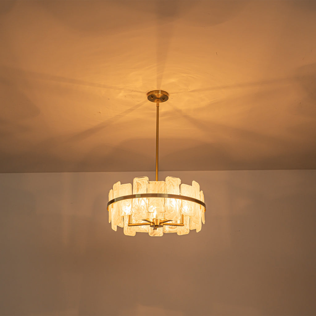 20.47 in. 5-Lights Modern Brass Metal Round Chandelier with Cloud Texture Glass for Dining Room