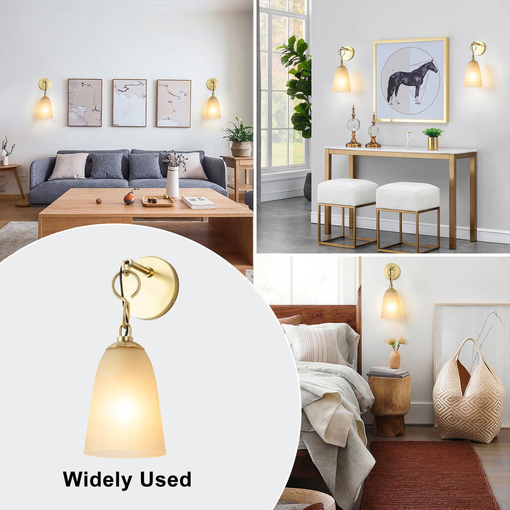 6 in. 1-Light Modern Brass Wall Sconce with Bell Frosted Glass Shade for Bedroom, Living Room, Hallway