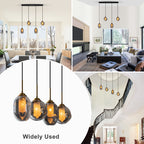 38.6 in. 4-Light Modern Black Linear Pendant Light with 2-Tier Glass Shades for Kitchen Island