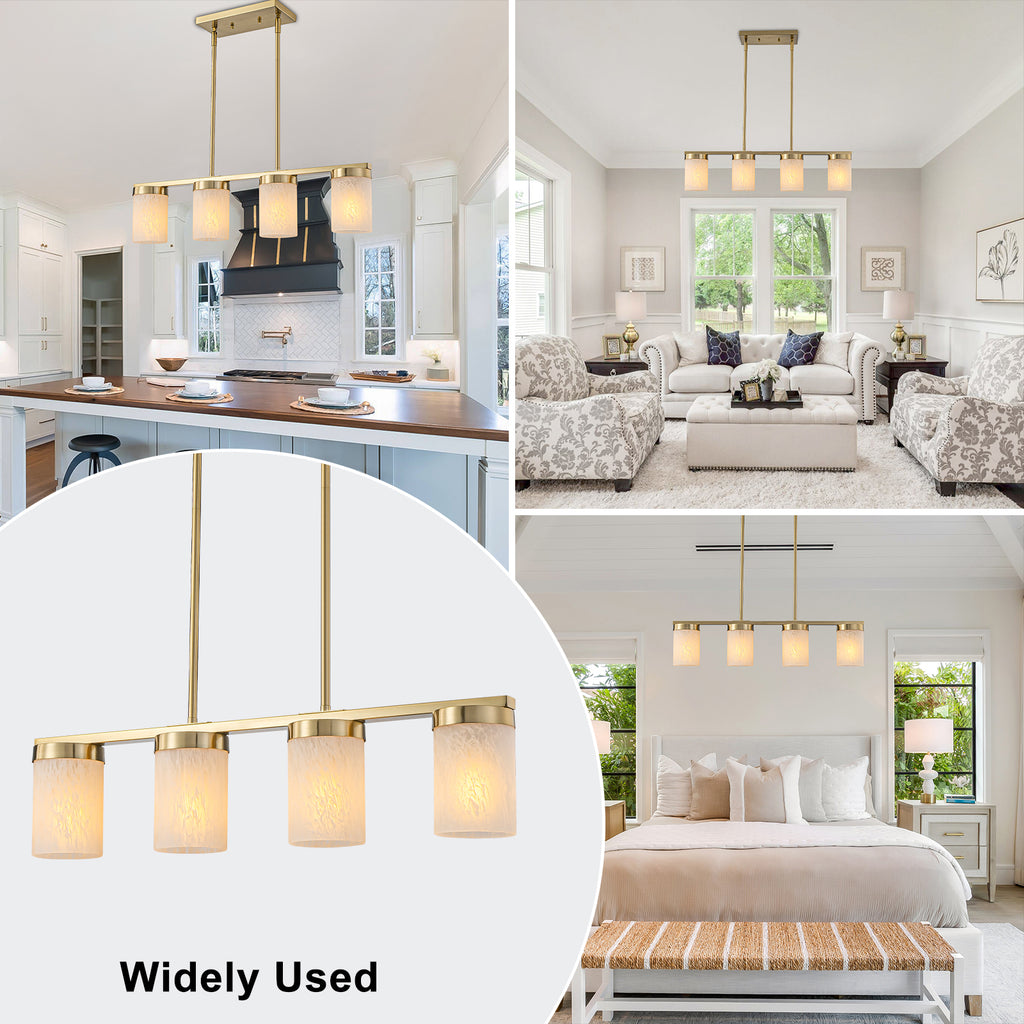 28.94 in. 4-Light Modern Copper Metal Linear Chandelier Island Pendant Light with Cylinder Glass Shades for Dining Room