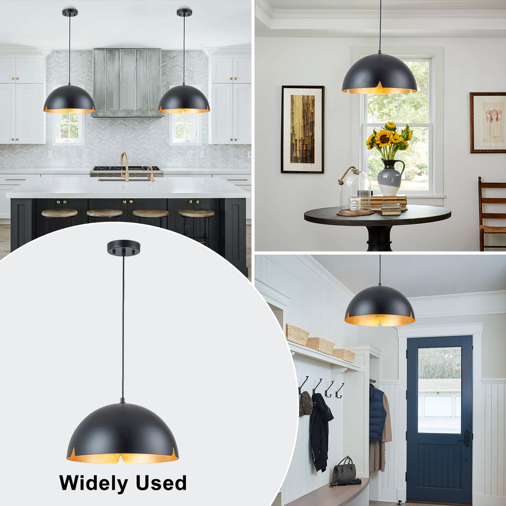 14.96 in. 1-Light Industrial Metal Black/White Dome Pendant Light with Iron Shade for Dining Rooms, Kitchens
