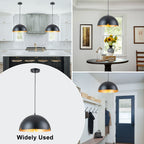 14.96 in. 1-Light Industrial Metal Black/White Dome Pendant Light with Iron Shade for Dining Rooms, Kitchens