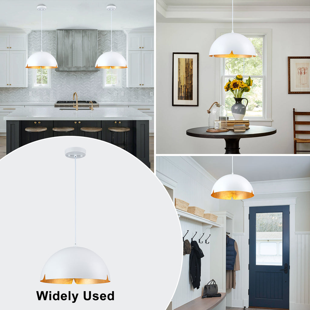 14.96 in. 1-Light Industrial Metal Black/White Dome Pendant Light with Iron Shade for Dining Rooms, Kitchens