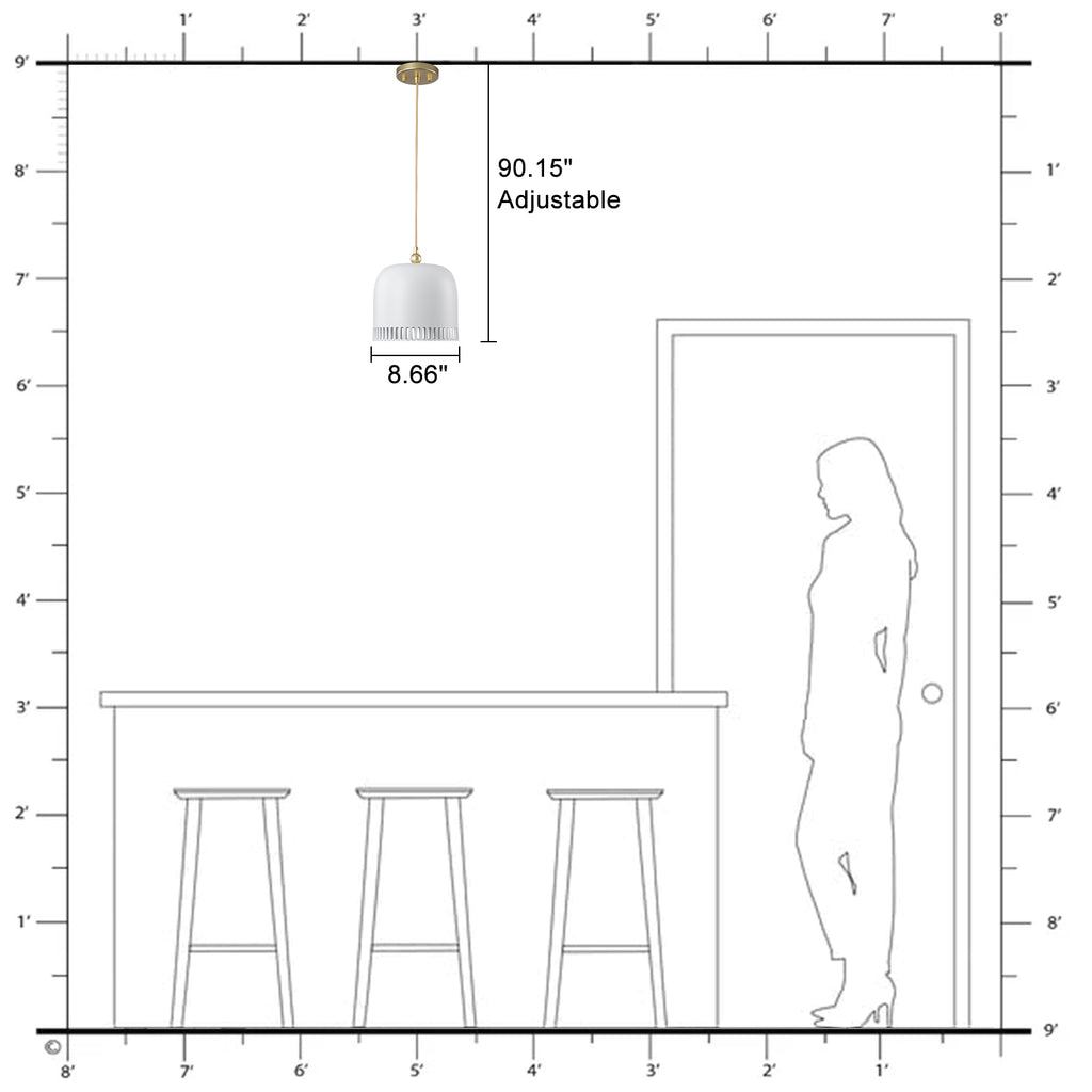 1-Light Gold Iron Semi-Domed Shape Pendant Light with Matte White Metal Shade Hollow Out Design for Living Room