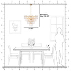 24 in. 13-Light Modern Gold Square Tiered Chandelier with Textured Clear Glass Petal Shades for Living Room