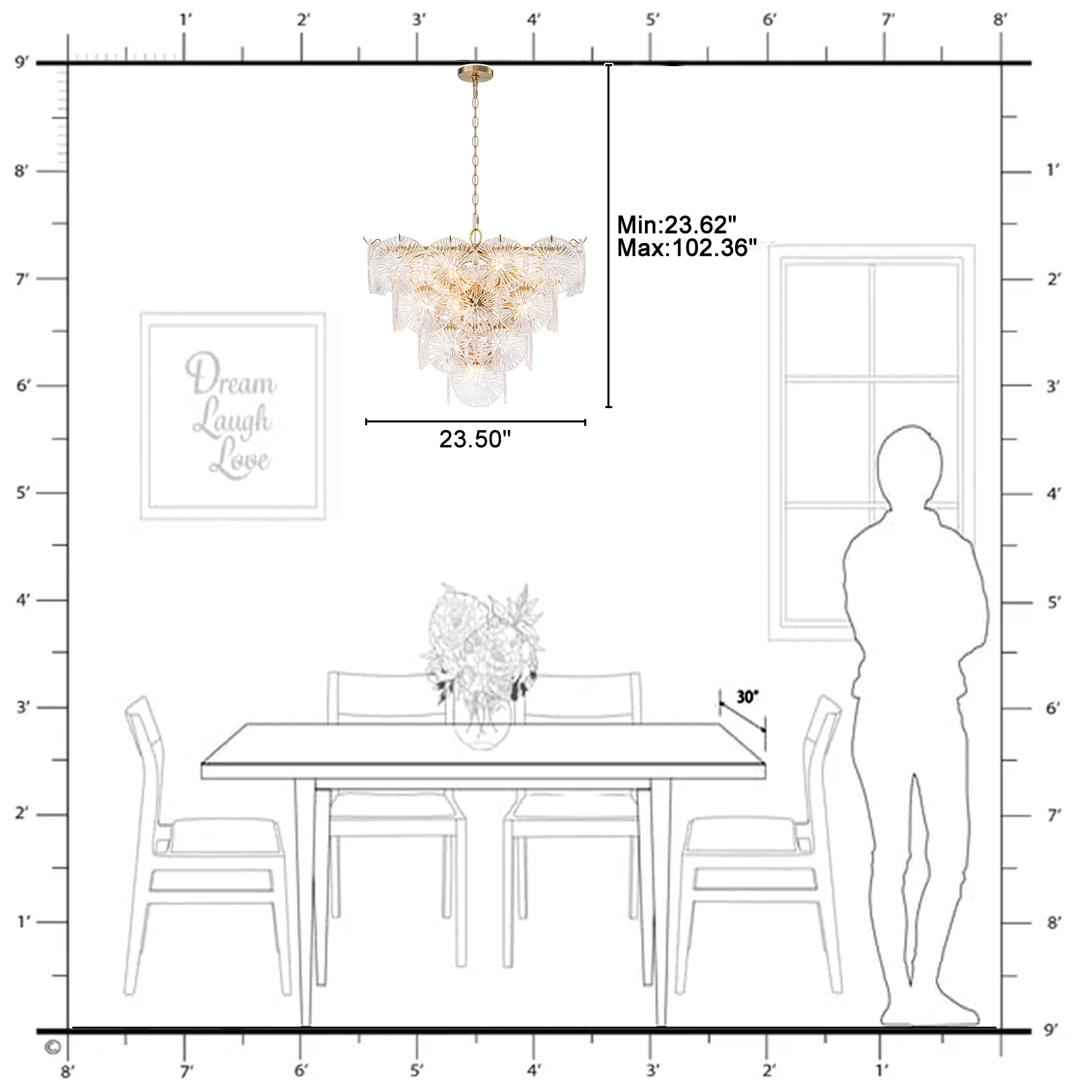 24 in. 13-Light Modern Gold Square Tiered Chandelier with Textured Clear Glass Petal Shades for Living Room
