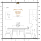3-Light Modern Gold Ring Dimmable Integrated LED Chandelier Tiered Pendant Light with Crystal for Dining Room