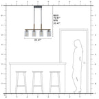 30.5 in. 4-Light Modern Farmhouse Matte Black Linear Chandelier with Faux Wood Accent Island Pendant with Glass Shades