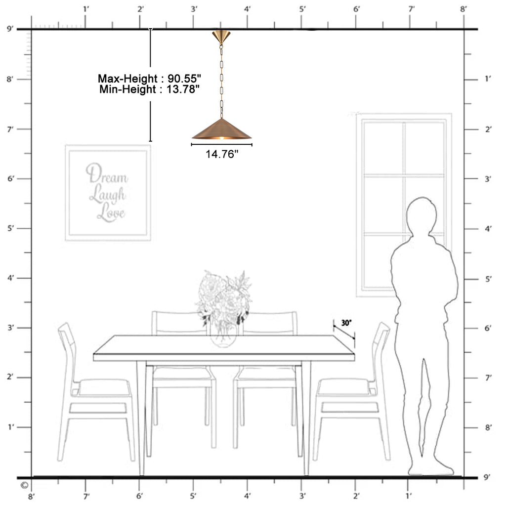 14.76 in. 60-Watt 1-Light Vintage Bronze Island Pendant Light with Cone Iron Shade for Kitchen, Dining Room