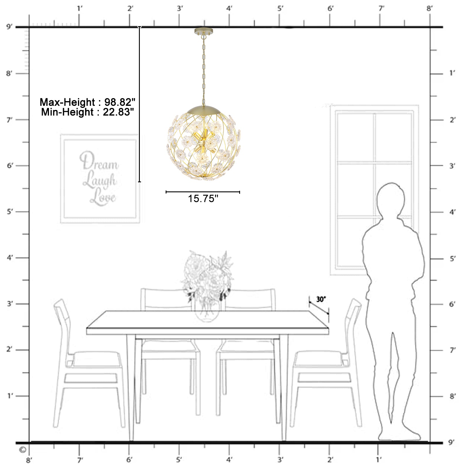 6-Light Modern Metal Gold Globe Cage Chandelier with Glass Flower Shade for Living Room, Dining, Bedroom