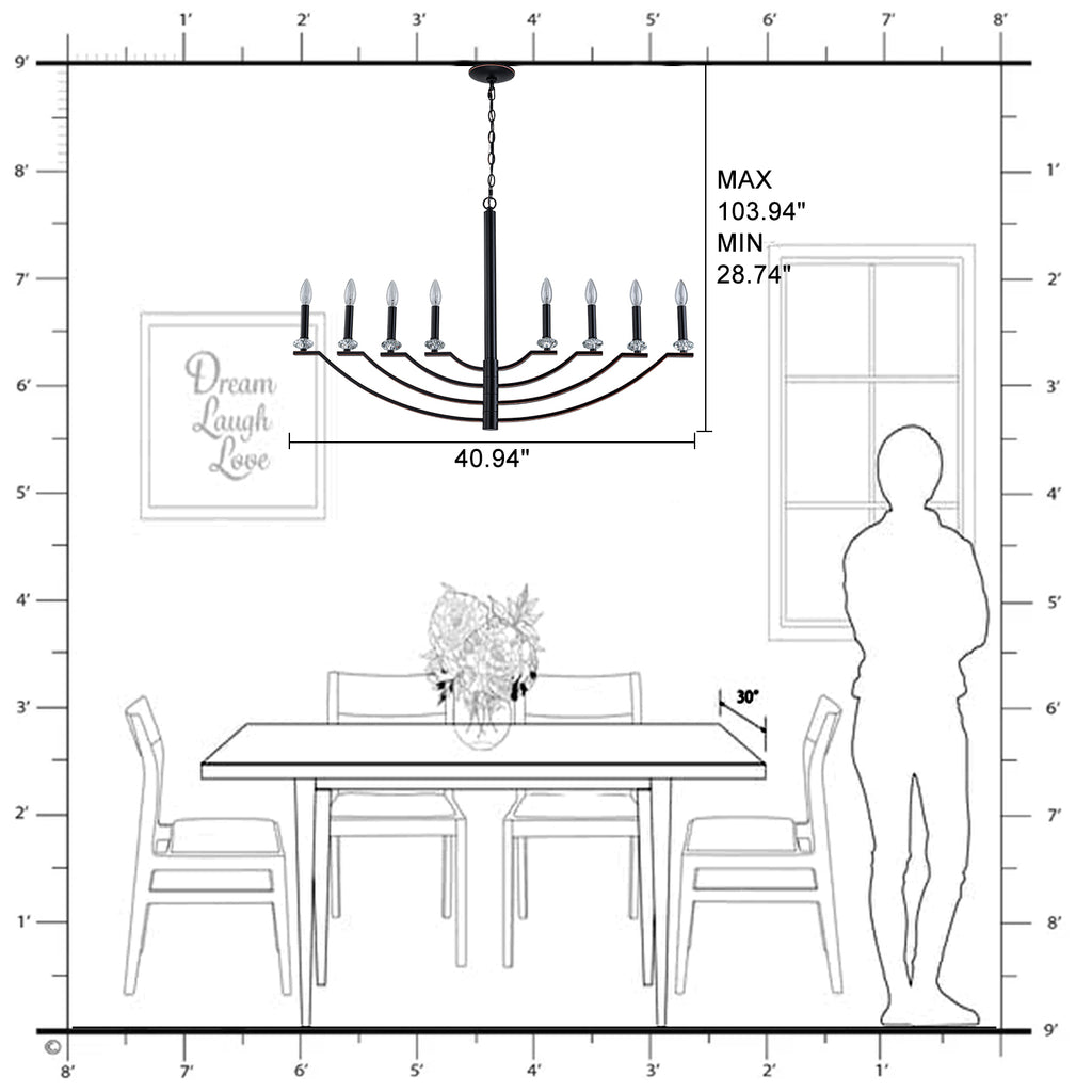 41 in. 8-Light Matte Black Traditional Candlestick Chandelier Modern Linear Candle Pendant Light