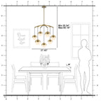 27.4 in. 7-Light Modern Brass Metal Globe Chandelier Hanging Light with White Glass Shades for Living Room