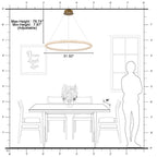 1-Light Modern Gold Metal Ring Crystal Integrated LED Pendant Light Dimmable Chandelier for Dining Room