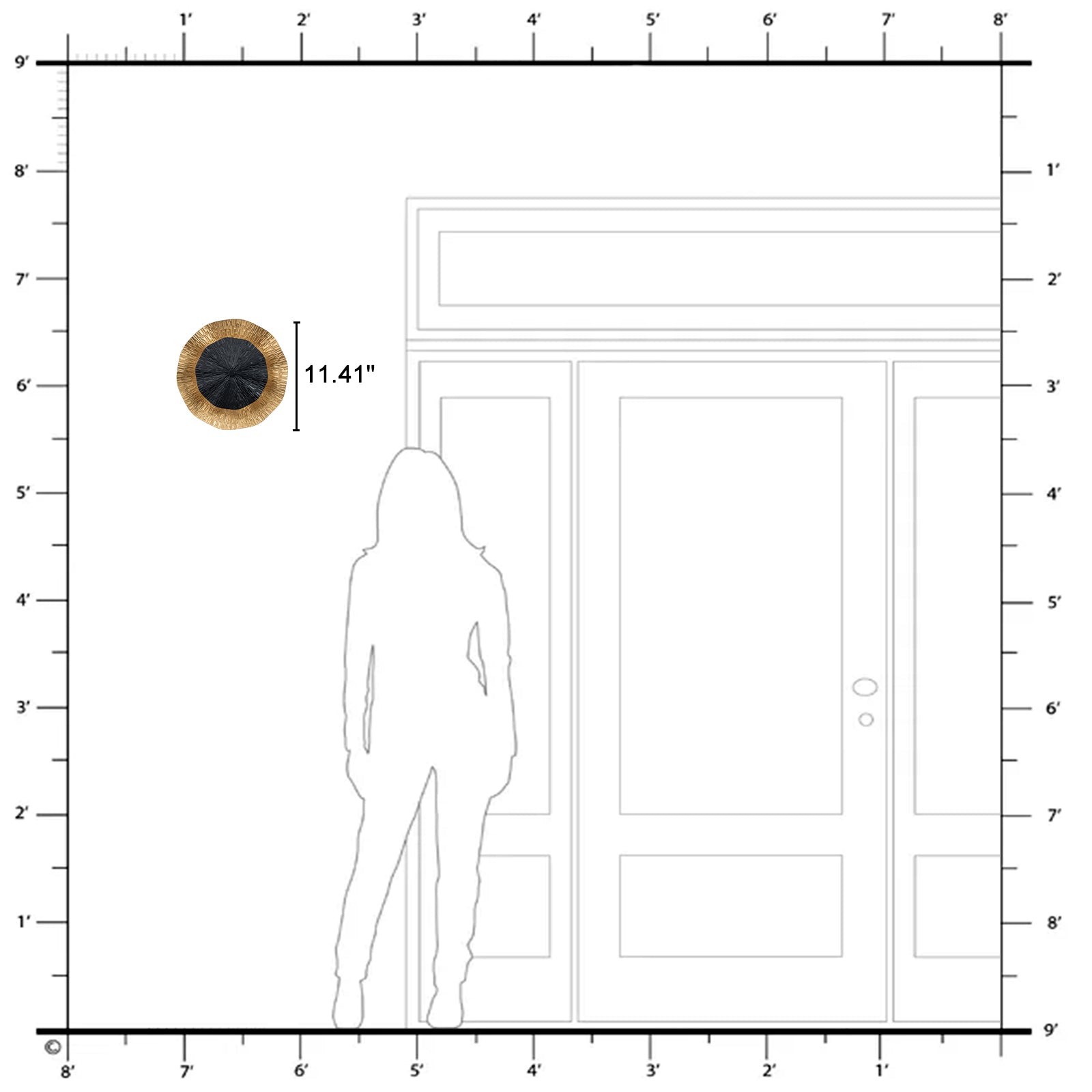 11.41 in. 13-Watt Matte Black and Gold Foil Round Dimmable Integrated LED Wall Sconce for Corridor