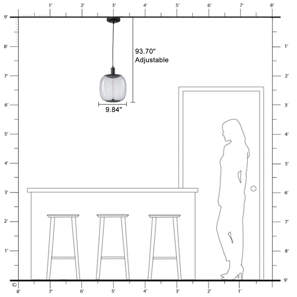 10-Watt 1-Light Modern Dimmable Integrated LED Pendant Light with Drum Shade for Kitchen Island