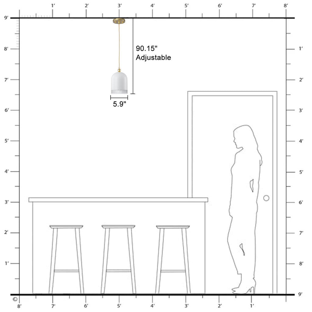 1-Light Gold Iron Semi-Domed Shape Pendant Light with Matte White Metal Shade Hollow Out Design for Living Room