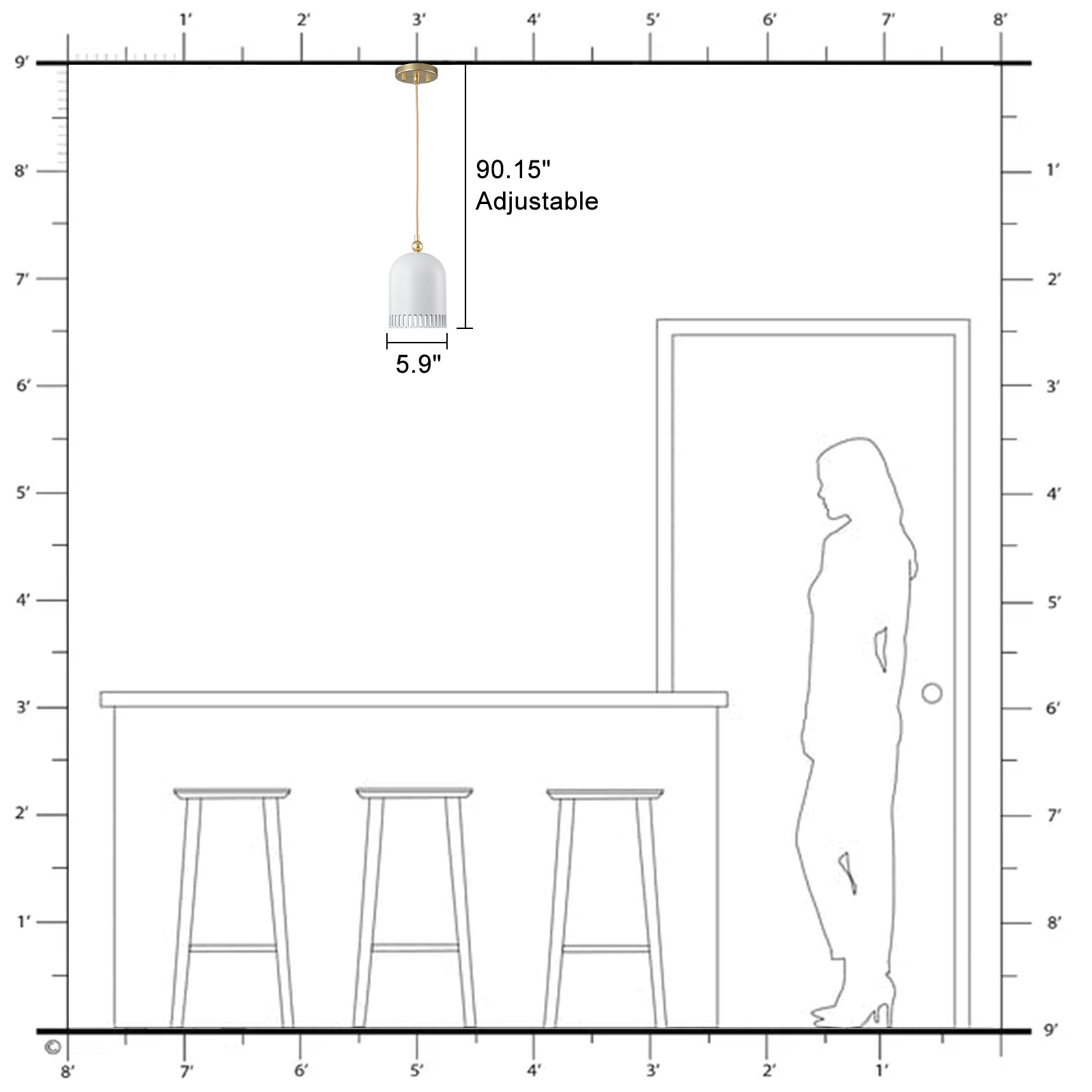 1-Light Gold Iron Semi-Domed Shape Pendant Light with Matte White Metal Shade Hollow Out Design for Living Room