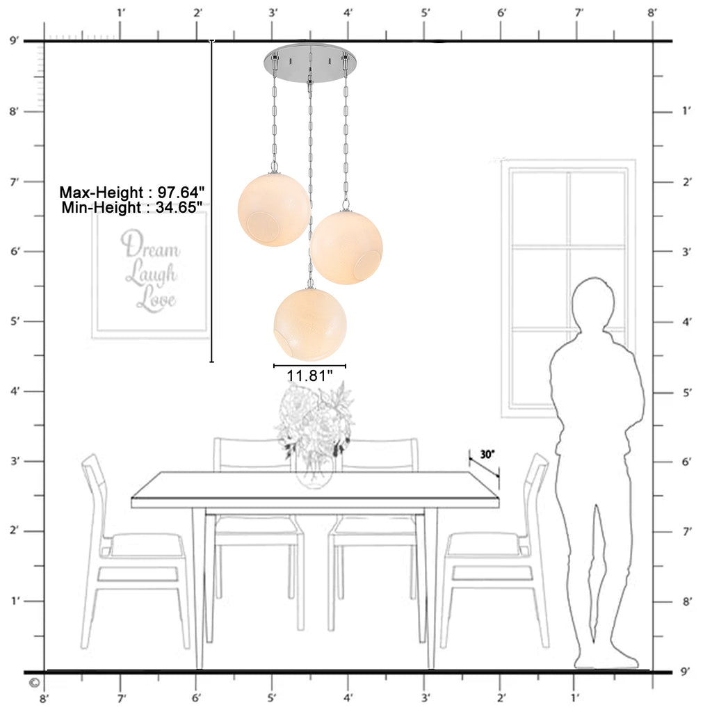 Chrome Modern Globe Hanging Pendant Light with White Bubble Glass Shade for Kitchen Island, Dining