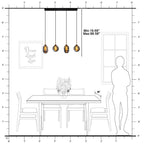 38.6 in. 4-Light Modern Black Linear Pendant Light with 2-Tier Glass Shades for Kitchen Island