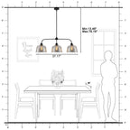 39 in. 3-Light Modern Matte Black Linear Chandelier with Textured Glass Shades for Kitchen Island
