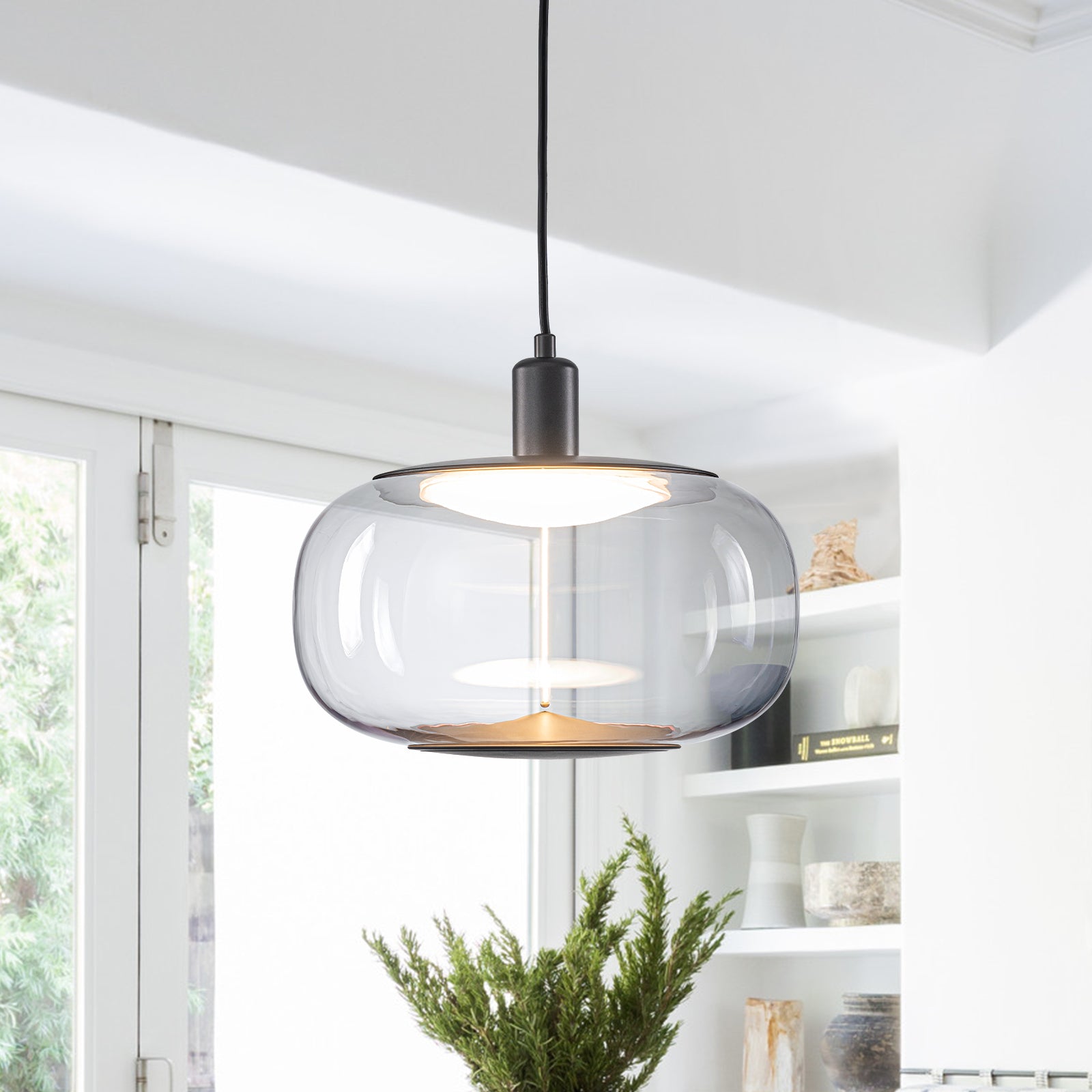 10-Watt 1-Light Modern Dimmable Integrated LED Pendant Light with Drum Shade for Kitchen Island