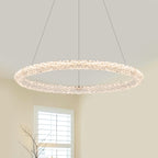 1-Light Modern Gold Metal Ring Crystal Integrated LED Pendant Light Dimmable Chandelier for Dining Room
