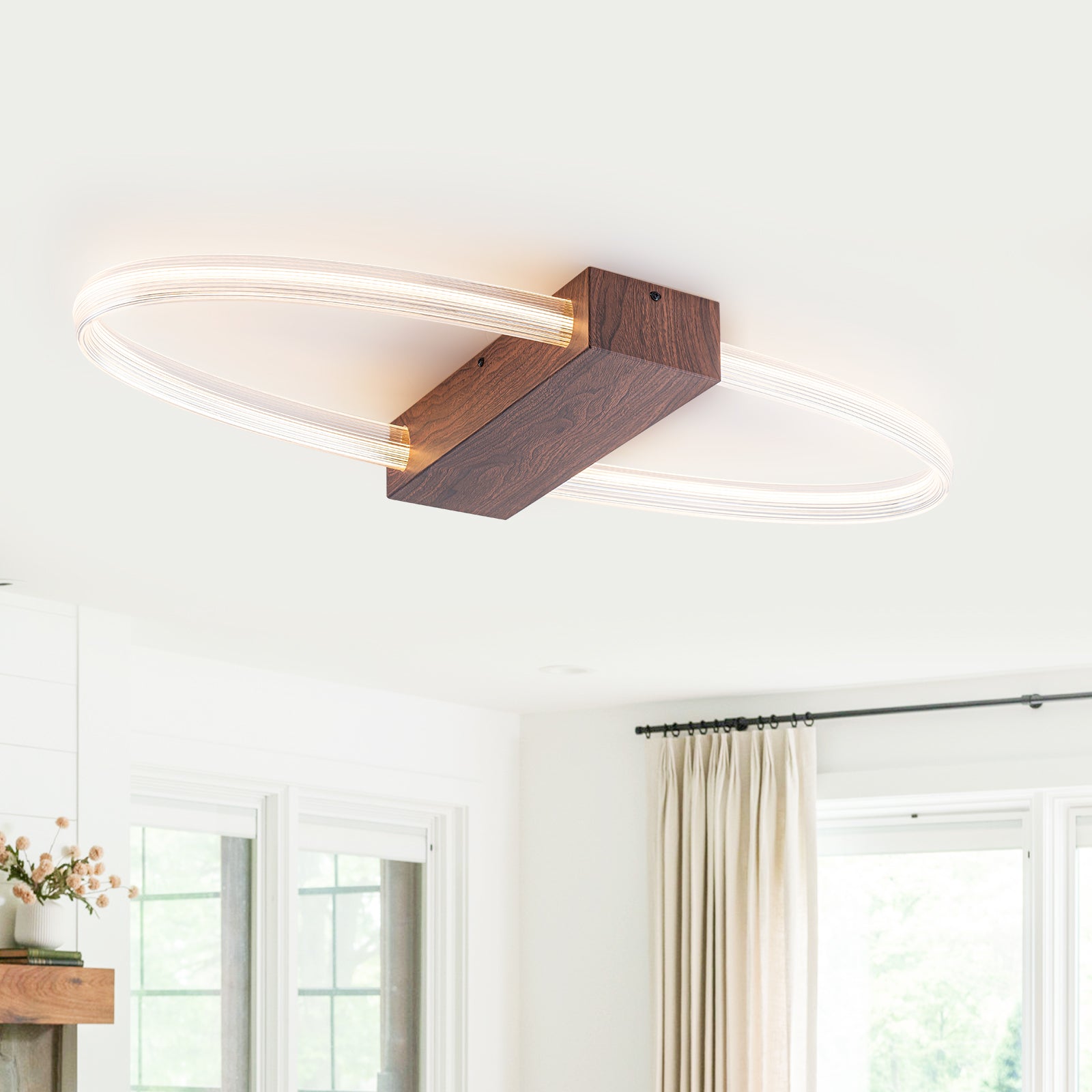 31.5 in. 1-Light Modern Brown Oval Integrated LED Flush Mount Ceiling Light Dimmable Ceiling Light