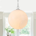 Chrome Modern Globe Hanging Pendant Light with White Bubble Glass Shade for Kitchen Island, Dining
