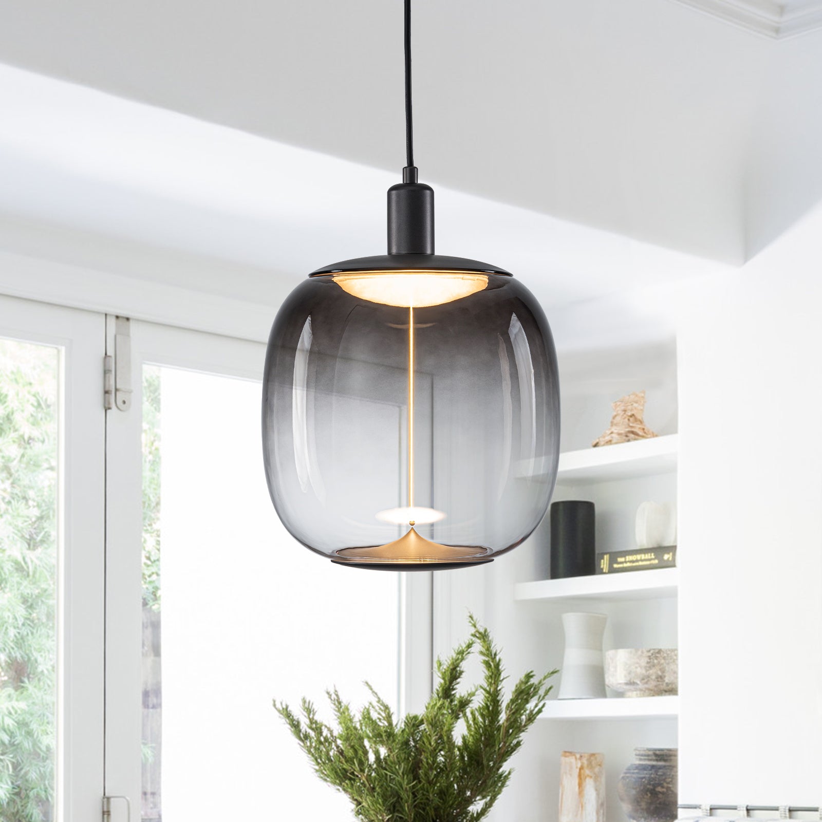 10-Watt 1-Light Modern Dimmable Integrated LED Pendant Light with Drum Shade for Kitchen Island