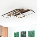 3-Light 26.77 in. Modern Black and Wood Dimmable Integrated LED Flush Mount Ceiling Light