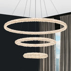 3-Light Modern Gold Ring Dimmable Integrated LED Chandelier Tiered Pendant Light with Crystal for Dining Room