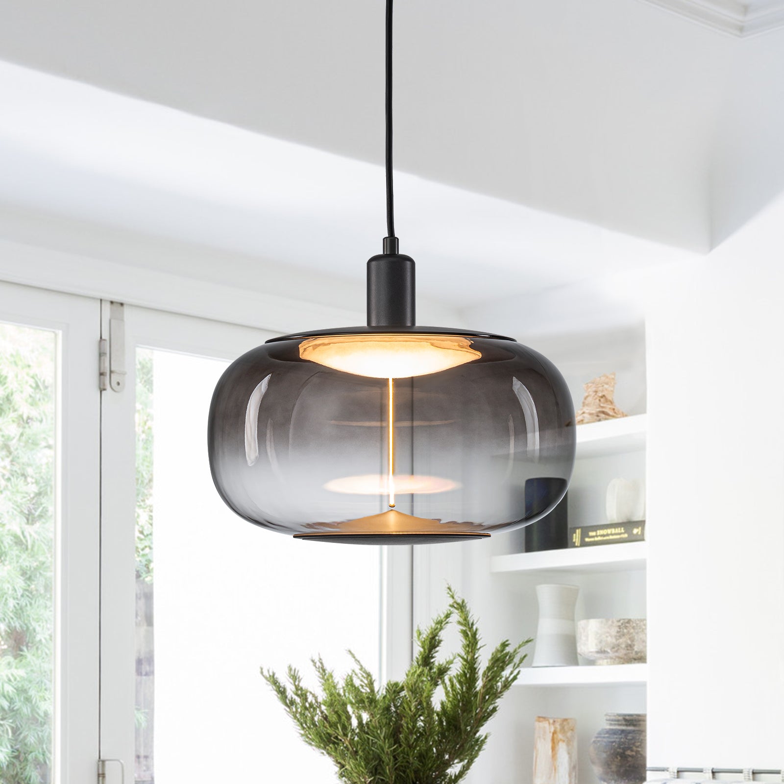 10-Watt 1-Light Modern Dimmable Integrated LED Pendant Light with Drum Shade for Kitchen Island