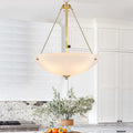 19.69 in. 4-Light Modern Farmhouse Gold Metal Bowl Island Pendant Light with White Glass Shade for Kitchen