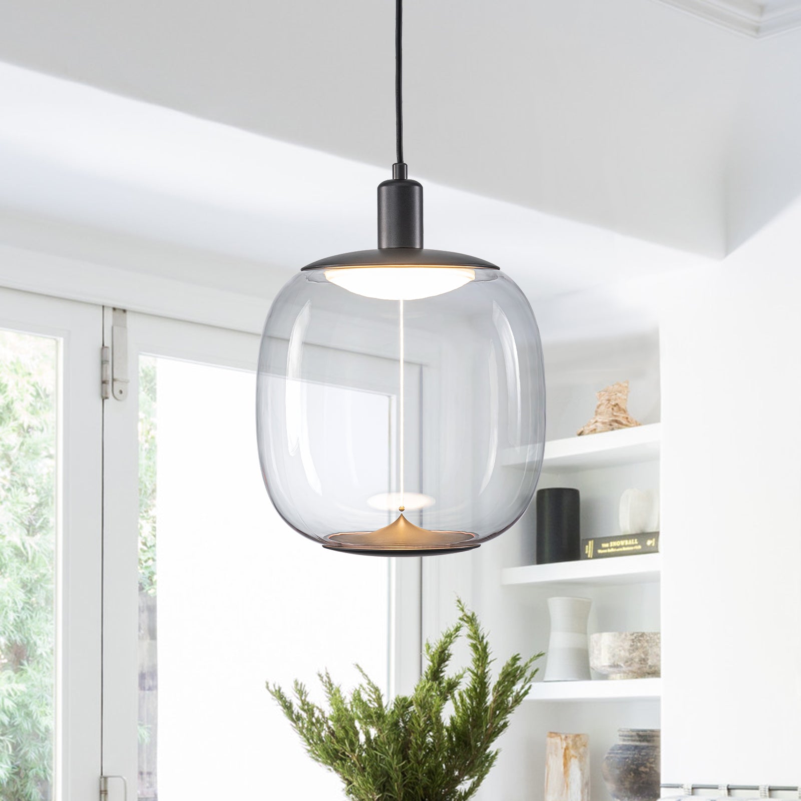 10-Watt 1-Light Modern Dimmable Integrated LED Pendant Light with Drum Shade for Kitchen Island