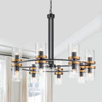 35.24 in. 16-Light Modern Luxury Black Gold Iron Chandelier Pendant Lighting with Glass Shades for Living Room, Dining