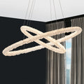 2-Light Modern Gold Double Ring Dimmable Integrated LED Chandelier Tiered Pendant Light with Crystal for Dining Room