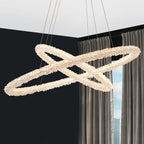 2-Light Modern Gold Double Ring Dimmable Integrated LED Chandelier Tiered Pendant Light with Crystal for Dining Room
