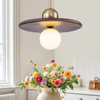 25-Watt 1-Light Modern Gold and Wood Pendant Light with White Globe Glass Shade for Bedroom
