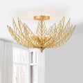 26 in. 4-Light Modern Luxury Gold Bowl Semi-Flush Mount Ceiling Light with Metal Leaf Shade