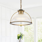1-Light Industrial Brass Metal Dome Pendant Light with Clear Glass Shade for Kitchen Island, Dining Room