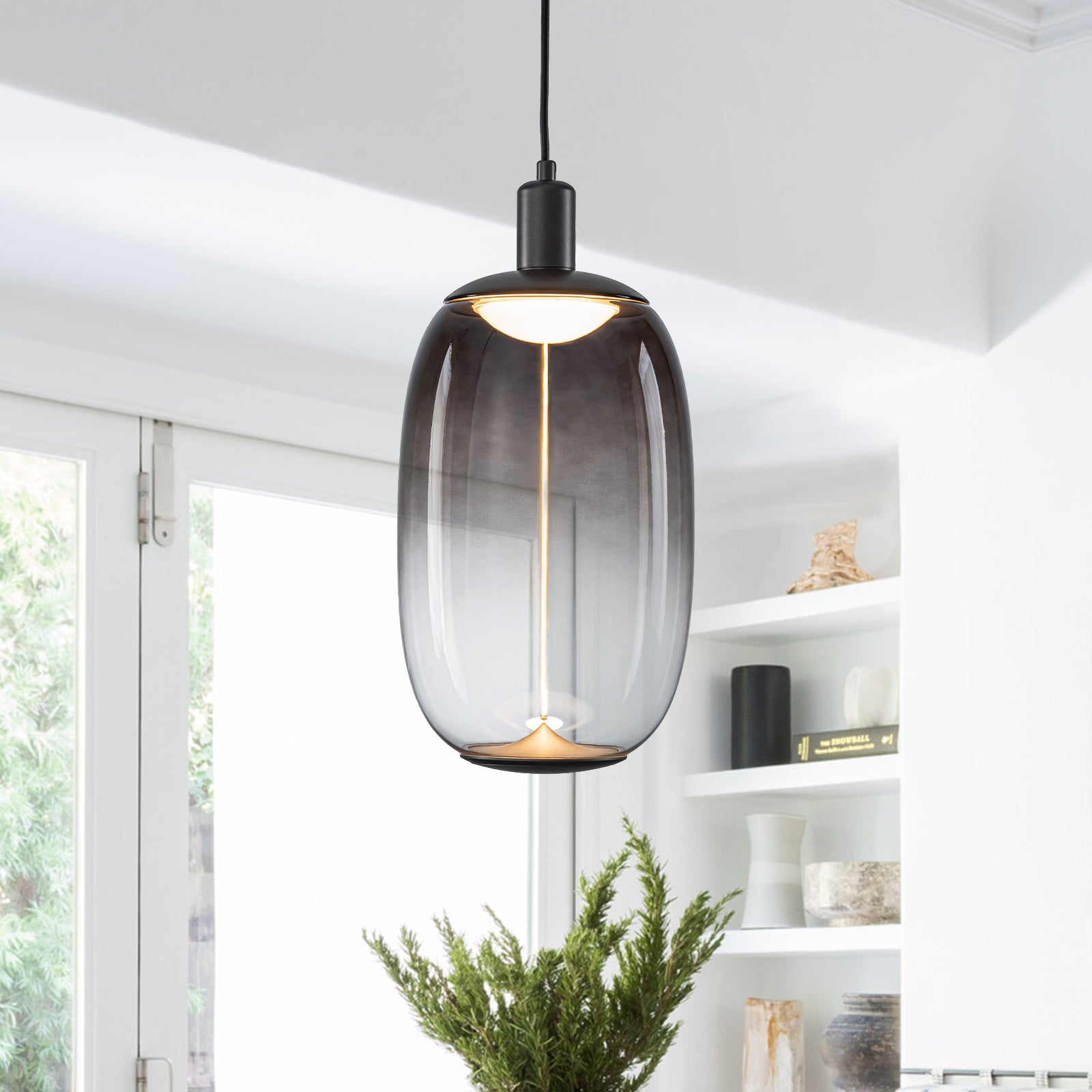 10-Watt 1-Light Modern Dimmable Integrated LED Pendant Light with Drum Shade for Kitchen Island