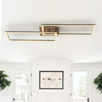2-Light 40.55 in. Modern Black and Wood Dimmable Integrated LED Flush Mount Ceiling Light