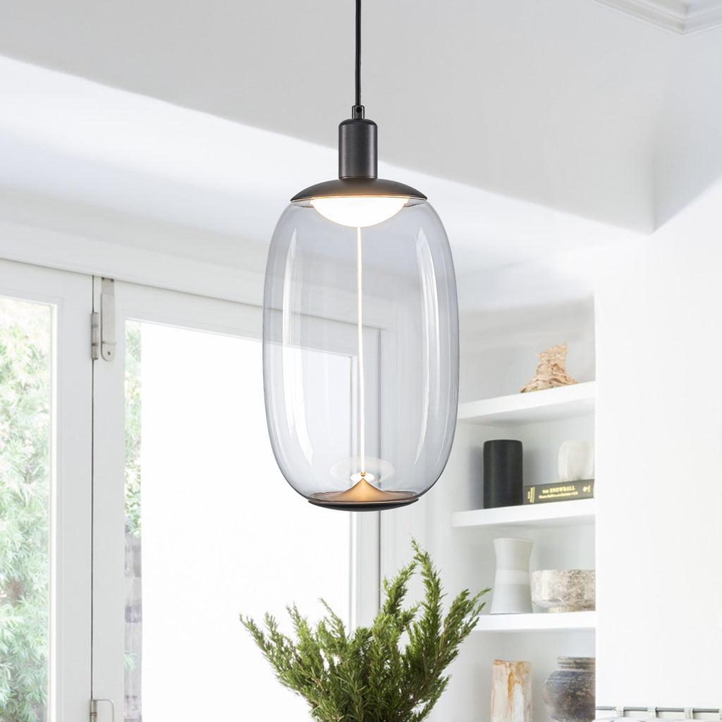 10-Watt 1-Light Modern Dimmable Integrated LED Pendant Light with Drum Shade for Kitchen Island