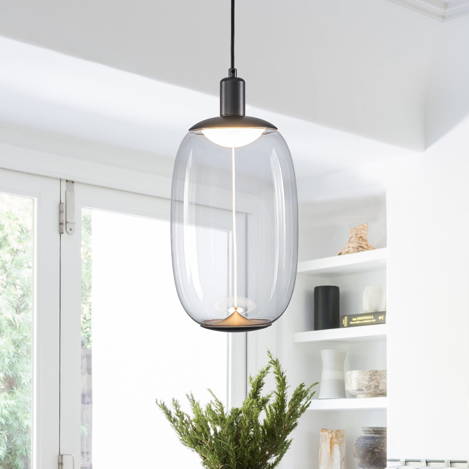 10-Watt 1-Light Modern Dimmable Integrated LED Pendant Light with Drum Shade for Kitchen Island